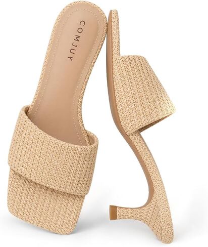 Raffia Sandals Womens Heeled Sandals Comfortable 2 Inch Kitten Heels Lightweight Square Toe Summer heels in Saudi Arabia