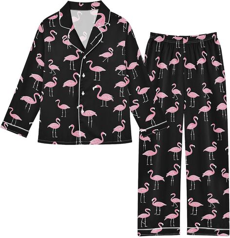 Cute Long Sleeve Pajamas Set Soft Silk Satin Sleepwear 2 Piece Button-Down Top Elastic Pants Set in Saudi Arabia