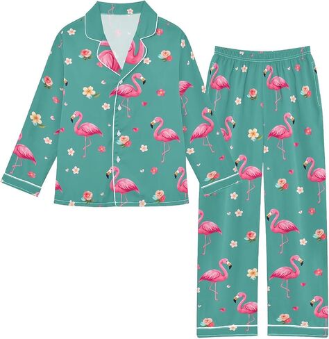 Cute Long Sleeve Pajamas Set Soft Silk Satin Sleepwear 2 Piece Button-Down Top Elastic Pants Set in Saudi Arabia