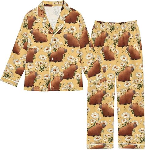 Cute Long Sleeve Pajamas Set Soft Silk Satin Sleepwear 2 Piece Button-Down Top Elastic Pants Set in Saudi Arabia