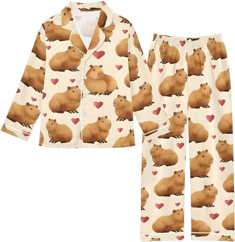 Cute Long Sleeve Pajamas Set Soft Silk Satin Sleepwear 2 Piece Button-Down Top Elastic Pants Set in Saudi Arabia