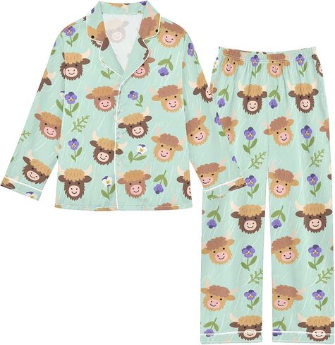Cute Long Sleeve Pajamas Set Soft Silk Satin Sleepwear 2 Piece Button-Down Top Elastic Pants Set in Saudi Arabia