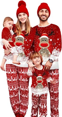 OAKFashion Christmas Family Pajamas Holiday Christma Pajama Family Matching Pjs Set Sleepwear Xmas Jammies in Saudi Arabia