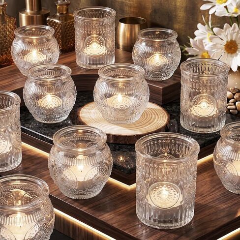 24 Pcs Pink Votive Candle Holders for Table Centerpiece, Vintage Glass Candle Holder Set for Wedding Decor Home Party Decoration in Saudi Arabia