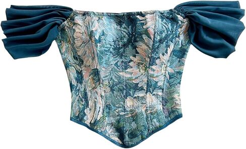 Floerns Women's Floral Jacquard Corset Tops Off The Shoulder Lace Up Going Out Crop Tops in Kuwait