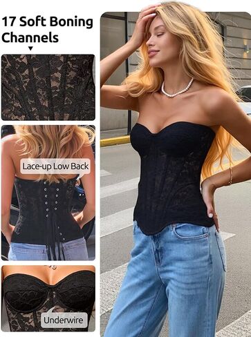 YMFFW Women's Sheer Floral Lace Corset Top French Romance Mesh Bustier with Adjustable Lacing Back in Saudi Arabia