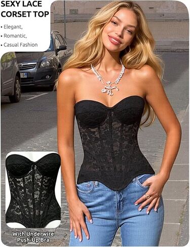YMFFW Women's Sheer Floral Lace Corset Top French Romance Mesh Bustier with Adjustable Lacing Back in Saudi Arabia