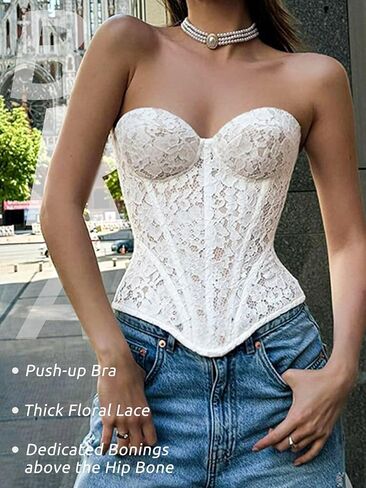 YMFFW Women's Sheer Floral Lace Corset Top French Romance Mesh Bustier with Adjustable Lacing Back in Saudi Arabia