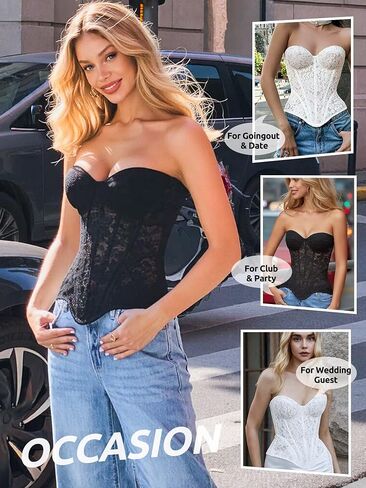YMFFW Women's Sheer Floral Lace Corset Top French Romance Mesh Bustier with Adjustable Lacing Back in Saudi Arabia