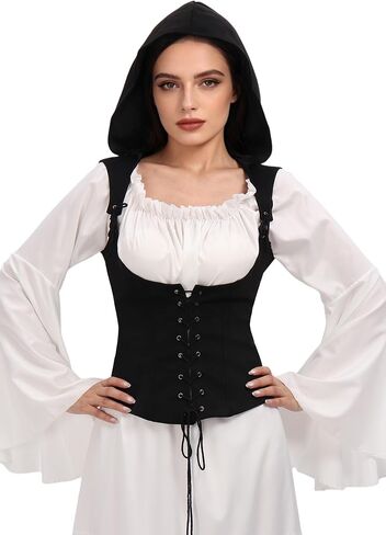 Renaissance Steampunk Underbust Corset with Hood Gothic Bustier Waist Pirate Vest for Women in Saudi Arabia