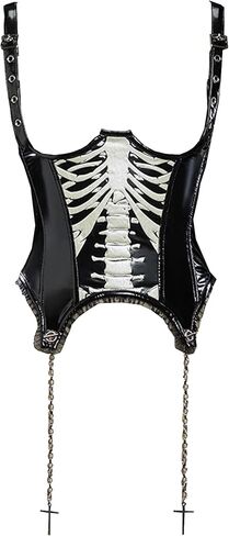 MEOWCOS Women Velvet Medieval Corset Gothic Skull Print Corset Top Overbust Boned Bustier Bodice in Kuwait