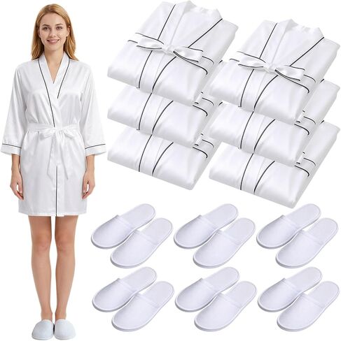 Bonuci 6 Set Women Robe and Slippers Bridesmaid Robes Spa Bathrobe Bulk Soft Kimono Robes for Wedding Party Bridal Shower in Kuwait
