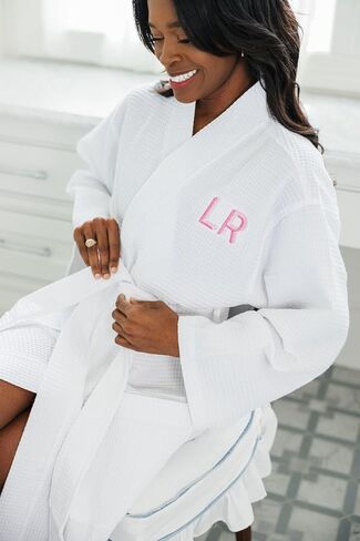 Personalized Waffle Knit Robe – Embroidered Monogram Lightweight Cotton Spa Robe for Women, Adjustable Waist Tie, Comfy & Breathable Loungewear, Getting Ready, Gift for Her, Bridesmaid Gift in Saudi Arabia