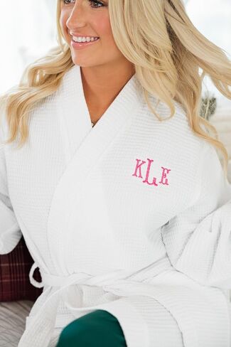 Personalized Waffle Knit Robe – Embroidered Monogram Lightweight Cotton Spa Robe for Women, Adjustable Waist Tie, Comfy & Breathable Loungewear, Getting Ready, Gift for Her, Bridesmaid Gift in Saudi Arabia