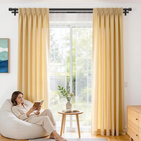 USFOOK 1 Inch Black Double Curtain Rods for Windows 66 to 120 Inches (5.5 to 10 Ft), Dual Drapery Rods with Classic Cap Finial, Adjustable Window Curtain Rod for Living Room in Saudi Arabia