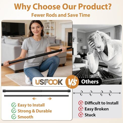 USFOOK 1 Inch Black Double Curtain Rods for Windows 66 to 120 Inches (5.5 to 10 Ft), Dual Drapery Rods with Classic Cap Finial, Adjustable Window Curtain Rod for Living Room in Saudi Arabia