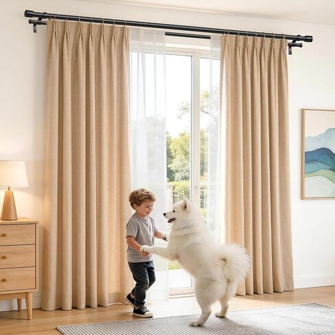 USFOOK 1 Inch Black Double Curtain Rods for Windows 66 to 120 Inches (5.5 to 10 Ft), Dual Drapery Rods with Classic Cap Finial, Adjustable Window Curtain Rod for Living Room in Saudi Arabia