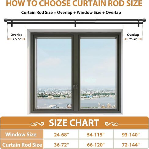 USFOOK 1 Inch Black Double Curtain Rods for Windows 66 to 120 Inches (5.5 to 10 Ft), Dual Drapery Rods with Classic Cap Finial, Adjustable Window Curtain Rod for Living Room in Saudi Arabia