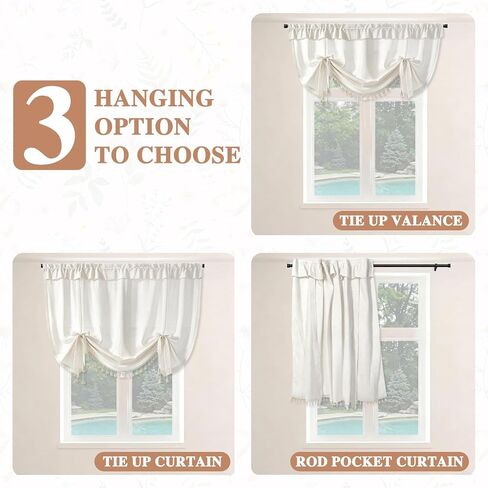 JarThenaAMCS مقيدة نافذة الستارة البيج Bowknot تكدرت شرابة نافذة ربط الستار طبقات لقضبان النوافذ المنزل مطبخ مقهى مزرعة الديكور 1 لوحة، 54 × 40 بوصة in Kuwait