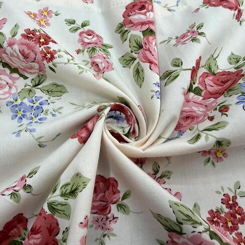 Vintage Rose Floral Short Curtain Valance Farmhouse Adjustable Tie Up Balloon Curtain for Kitchen Sink Bathroom Laundry Room Window Drapes with Red Plaid Trim Rod Pocket Top 1 Panel W59 x L20 Inch in Saudi Arabia