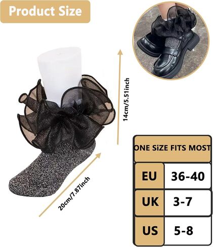 Women Ruffle Dress Socks 2 Pairs Shimmer Frilly Lace Glitter Cute Princess Socks for Women Daily Wear Party Wedding in Kuwait