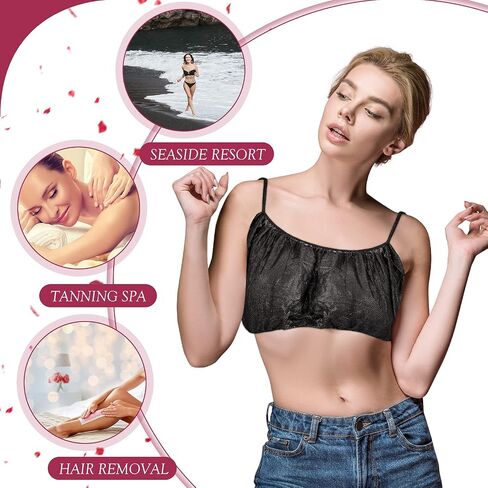 100 Pieces Disposable Bras Disposable Brassieres Non-Woven Bra Beauty Black Brassieres for Sunless Spray Tan Spa Salon Top Garment Underwear in Saudi Arabia