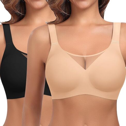 Werena Womens Jelly Wireless Bras Plus Size Minimizer Bra Full Coverage Push Up No Underwire Soft Seamless Tshirt Bralette in Kuwait