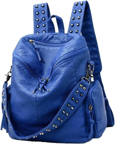Hycurey Womens Stylish Rivet Backpack Washed Multi Pocket Knotted Zipper Soft Leather Bag Trendy Travel Daypack Satchel Purse in Saudi Arabia