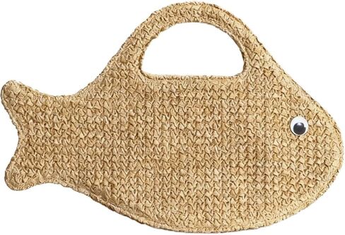 Women’s Fish Shaped Straw Woven Beach Bag - Mini Clutch Purse Tote for Summer Spring, Novelty Handheld in Kuwait