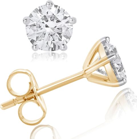 DEWBERRY 0.50 to 1.00 Carat Lab Grown Diamond Solitaire Round Stud Earrings in 14K Gold for Women | 5 Prong Set Push Back Studs For Her (Clarity: VS/Color: FG) in Saudi Arabia