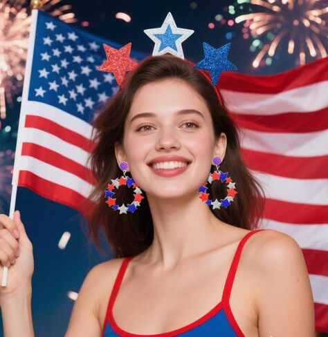 30 Pieces 4th of July Earring Stud Patriotic Earrings Set for Women Enamel Heart Star Butterfly USA Flag Earring Hypoallergenic Independence Day Earrings Jewelry Accessories in Saudi Arabia