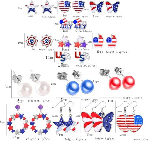 30 Pieces 4th of July Earring Stud Patriotic Earrings Set for Women Enamel Heart Star Butterfly USA Flag Earring Hypoallergenic Independence Day Earrings Jewelry Accessories in Saudi Arabia