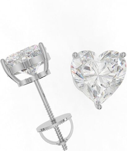 1 Ct Heart Shape Lab Grown Diamond Stud Earrings in 14K White Gold | Screw Back, Hypoallergenic, Daily Work & Party Wear, Gift for Women in Kuwait