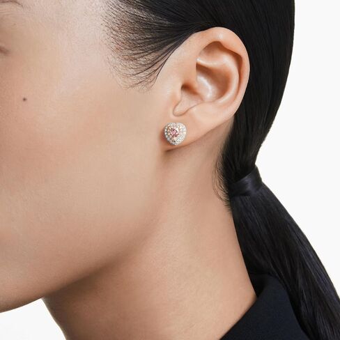 Swarovski One Stud earrings, Heart cut, Pavé, Heart, Pink, Mixed metal finish in Saudi Arabia