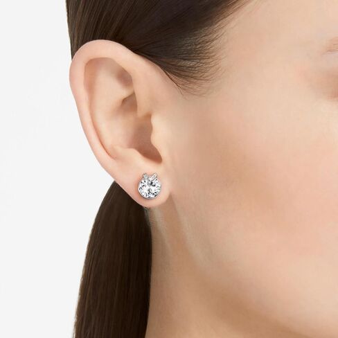 Swarovski Bella stud earrings, Round cut, Pavé, White, Rhodium plated in Saudi Arabia