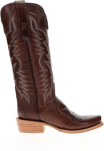 R. Watson Boots Womens 14 Inch Goat Embroidered Narrow Square Toe Pull On Casual Boots Knee High Low Heel 1-2" - Brown in Saudi Arabia