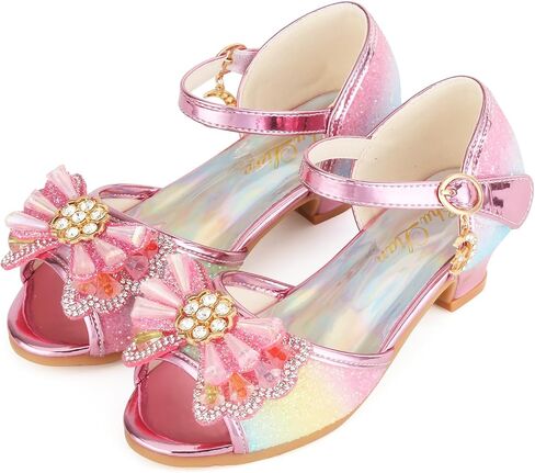 ChuLian Little Kids Girls Dress Pumps Glitter Sequins Princess Low Heels Princess Dress Shoes Party Dance Shoes Open Toe in Saudi Arabia