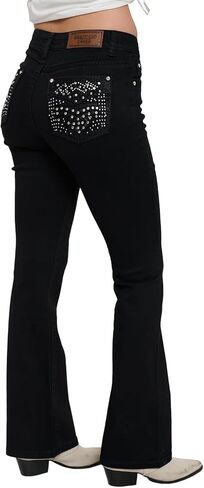 High Waisted-Rise Curvy Stretchy Bootcut - Embroidered Feather Flare Denim Women’s Black Jeans in Saudi Arabia