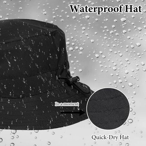 Packable Sun Bucket Hat for Women - Waterproof Quick Dry Bucket Hats, Lightweight UV Protection Hat with Detachable Chin Strap (Black) in Kuwait