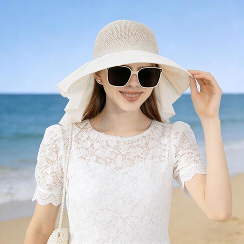 Breathable UV-Mesh-Sun-Bucket-Hats for Women - Summer Wide Brim Bucket Hat with Neck Flap, Fishing Hat for Outdoor in Kuwait