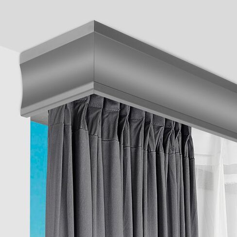Custom Length Gray Curtain Pelmet & Double Tracks - Metal Drapes Rod with Decorative Valance for Window Treatments, 3m (9.8ft) Ceiling Mount, Stylish Home Décor in Kuwait