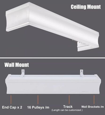 Custom Length Gray Curtain Pelmet & Double Tracks - Metal Drapes Rod with Decorative Valance for Window Treatments, 3m (9.8ft) Ceiling Mount, Stylish Home Décor in Kuwait