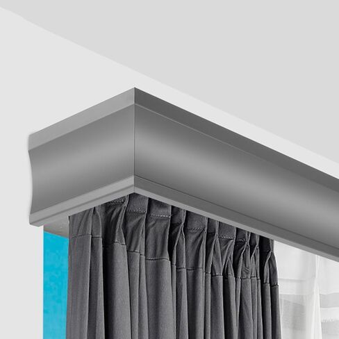 Custom Length Gray Curtain Pelmet & Double Tracks - Metal Drapes Rod with Decorative Valance for Window Treatments, 3m (9.8ft) Ceiling Mount, Stylish Home Décor in Kuwait