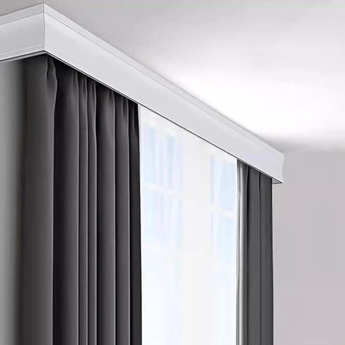White Ceiling/Wall-Mounted Curtain Track System with Double Tracks, Versatile Room Divider Curtain Boxes for Windows, 2.4m (7.9ft) Valance Rod, Easy Installation in Kuwait