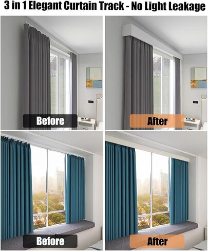 White Ceiling/Wall-Mounted Curtain Track System with Double Tracks, Versatile Room Divider Curtain Boxes for Windows, 2.4m (7.9ft) Valance Rod, Easy Installation in Kuwait