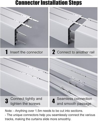 White Ceiling/Wall-Mounted Curtain Track System with Double Tracks, Versatile Room Divider Curtain Boxes for Windows, 2.4m (7.9ft) Valance Rod, Easy Installation in Kuwait