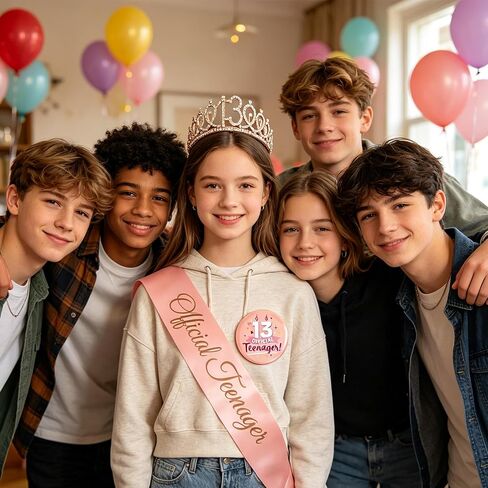 13th Birthday Decorations Teenager Girls - 3 Pcs Rose Gold Official Teenager Sash Tiara Crown Pin Badge Gift Accessories for Girl 13 Year Old Birthday Gifts Party Decor Supplies in Saudi Arabia