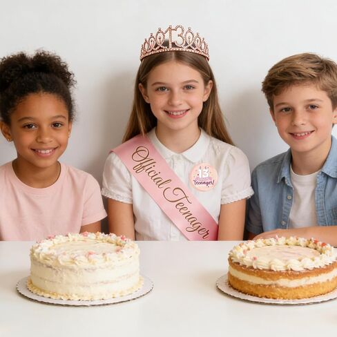 13th Birthday Decorations Teenager Girls - 3 Pcs Rose Gold Official Teenager Sash Tiara Crown Pin Badge Gift Accessories for Girl 13 Year Old Birthday Gifts Party Decor Supplies in Saudi Arabia