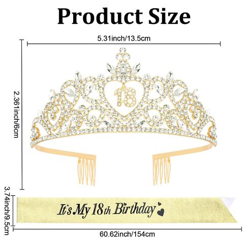 18th Birthday Tiara and Sash Set - Gold Rhinestone Crown with Glitter It's My 18th Birthday Sash Party Supplies Decoration in Saudi Arabia