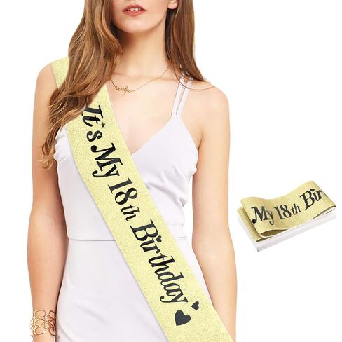 18th Birthday Tiara and Sash Set - Gold Rhinestone Crown with Glitter It's My 18th Birthday Sash Party Supplies Decoration in Saudi Arabia